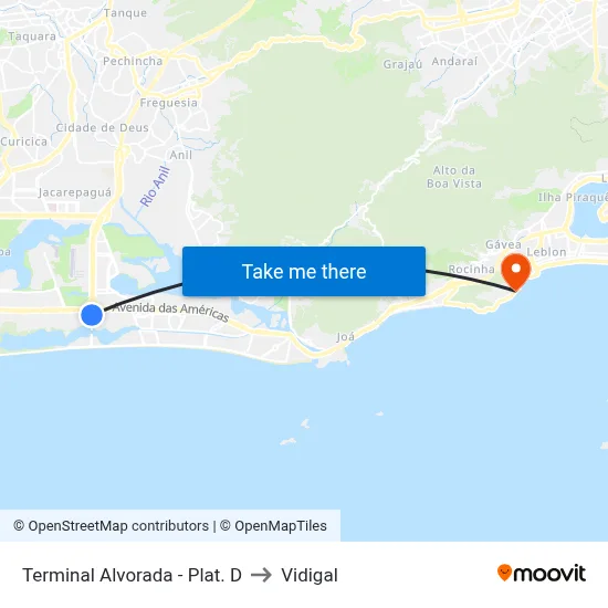 Terminal Alvorada - Plat. D to Vidigal map