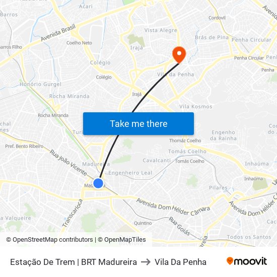 Estação De Trem | BRT Madureira to Vila Da Penha map