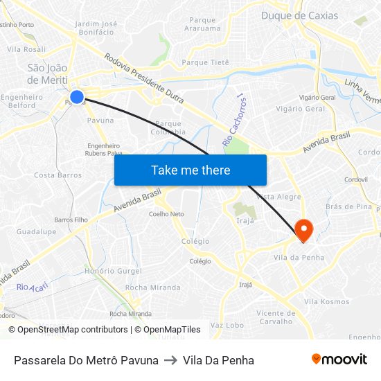 Passarela Do Metrô Pavuna to Vila Da Penha map