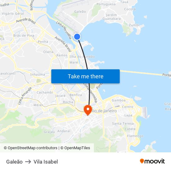 Galeão to Vila Isabel map