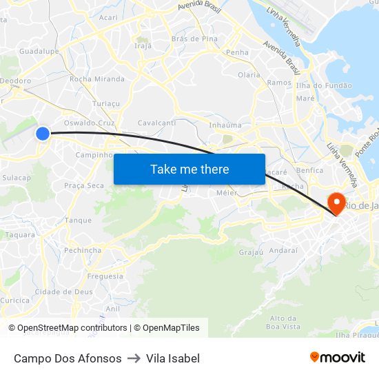 Campo Dos Afonsos to Vila Isabel map