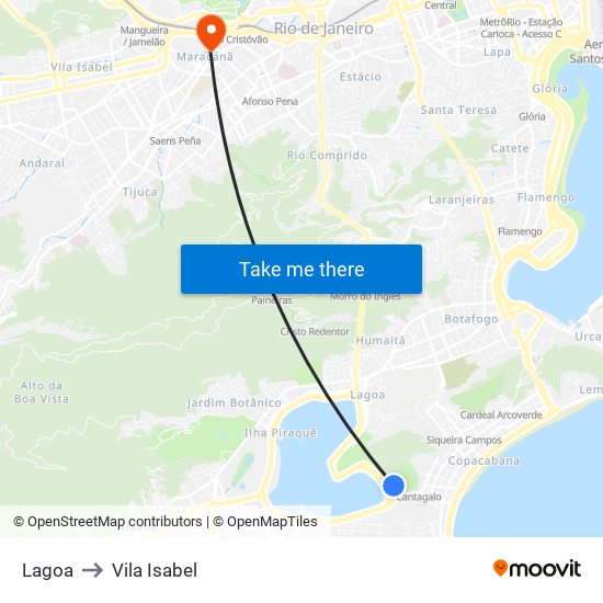 Lagoa to Vila Isabel map