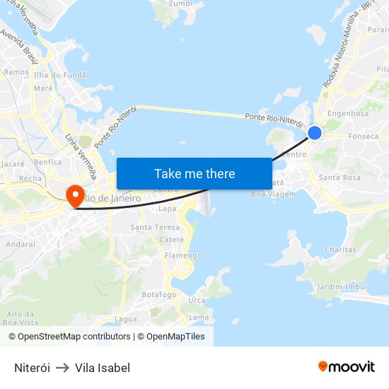 Niterói to Vila Isabel map