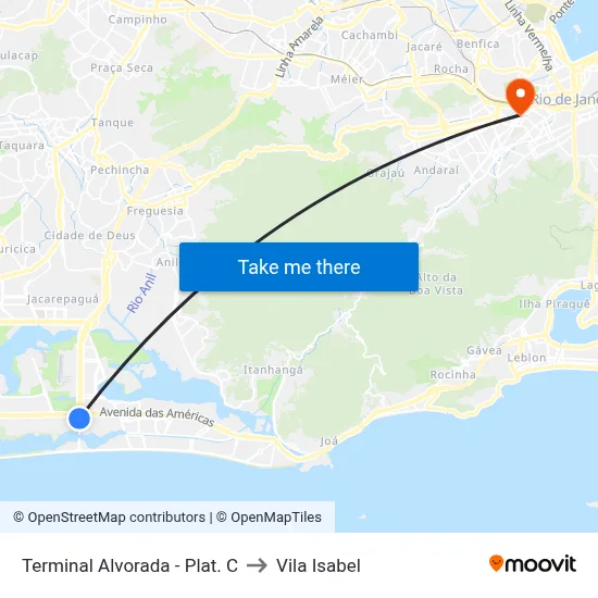 Terminal Alvorada - Plat. C to Vila Isabel map