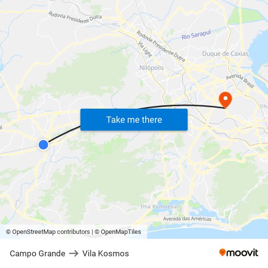 Campo Grande to Vila Kosmos map