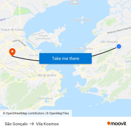 São Gonçalo to Vila Kosmos map