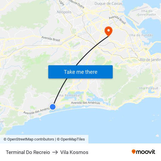 Terminal Do Recreio to Vila Kosmos map