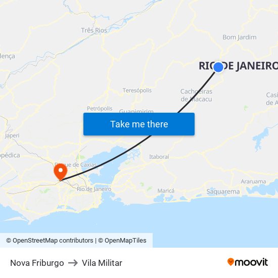 Nova Friburgo to Vila Militar map