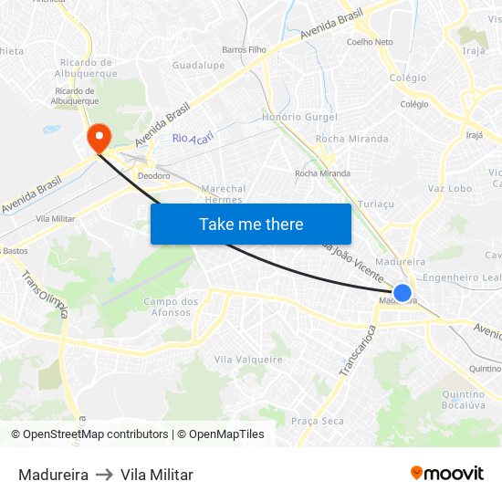 Madureira to Vila Militar map