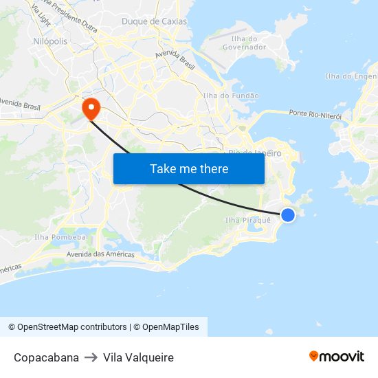 Copacabana to Vila Valqueire map