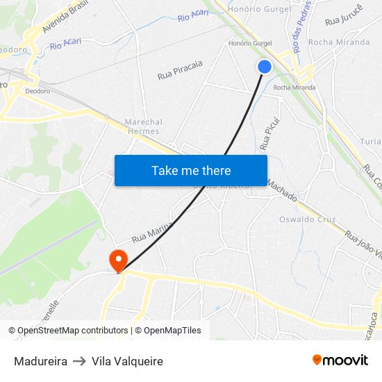 Madureira to Vila Valqueire map