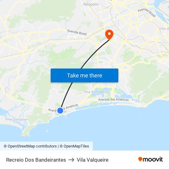 Recreio Dos Bandeirantes to Vila Valqueire map