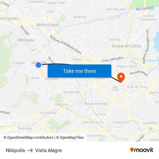 Nilópolis to Vista Alegre map