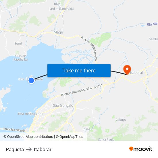 Paquetá to Itaboraí map