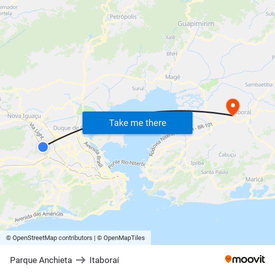 Parque Anchieta to Itaboraí map
