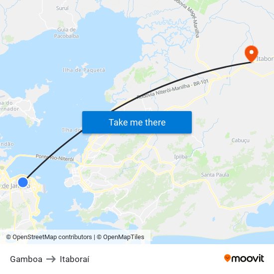 Gamboa to Itaboraí map