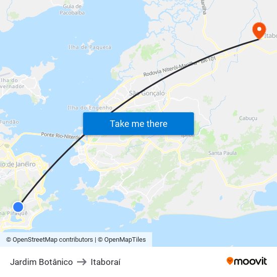 Jardim Botânico to Itaboraí map