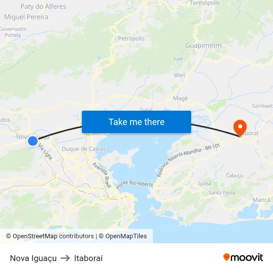 Nova Iguaçu to Itaboraí map