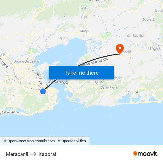 Maracanã to Itaboraí map