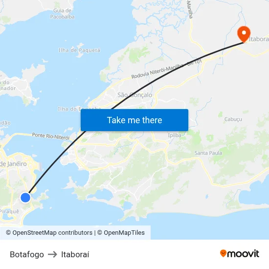 Botafogo to Itaboraí map