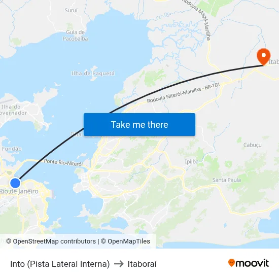 Into (Pista Lateral Interna) to Itaboraí map