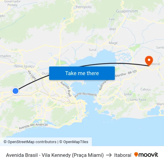 Avenida Brasil - Vila Kennedy (Praça Miami) to Itaboraí map