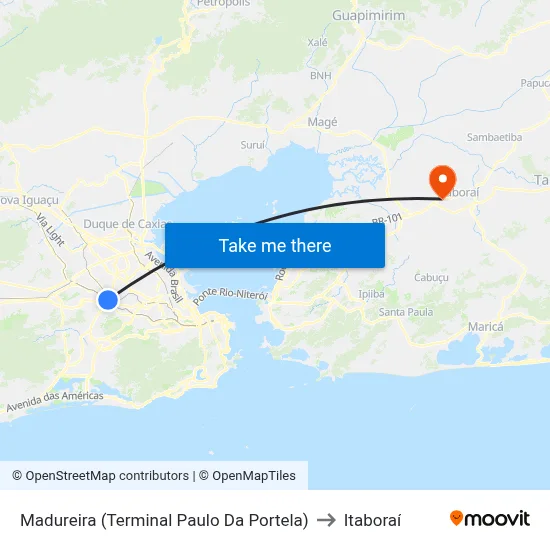 Madureira (Terminal Paulo Da Portela) to Itaboraí map