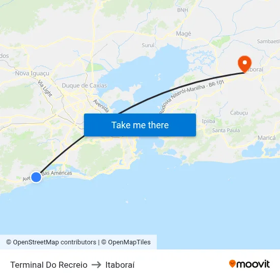 Terminal Do Recreio to Itaboraí map