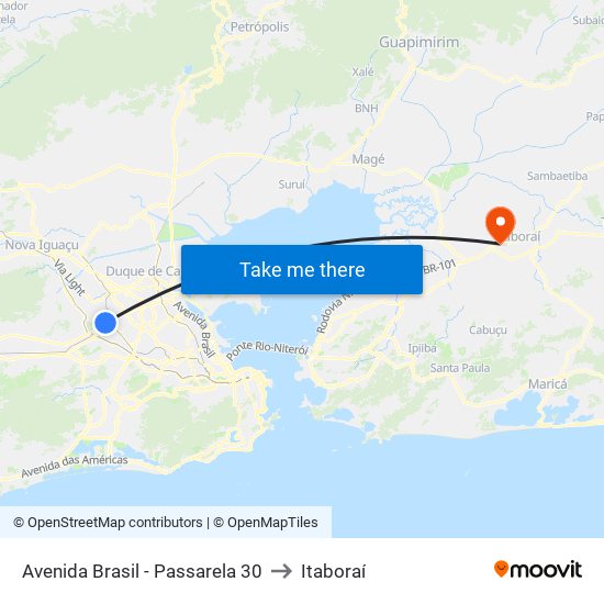 Avenida Brasil - Passarela 30 to Itaboraí map