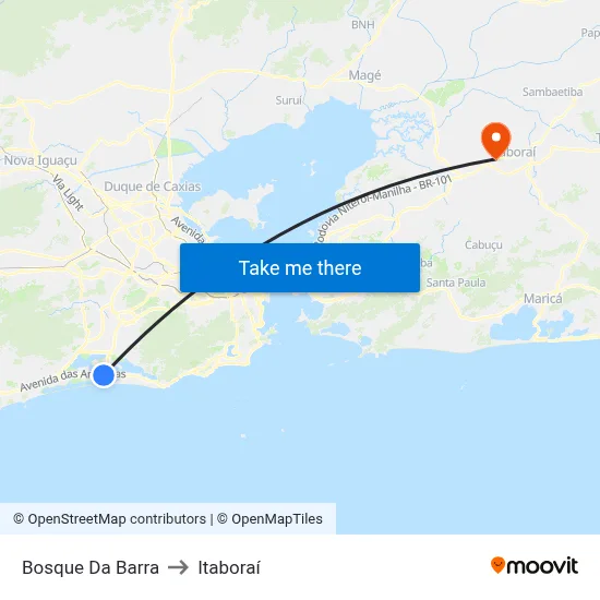 Bosque Da Barra to Itaboraí map