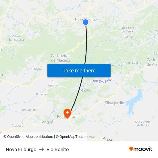 Nova Friburgo to Rio Bonito map