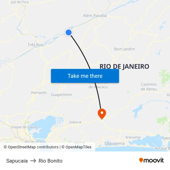 Sapucaia to Rio Bonito map