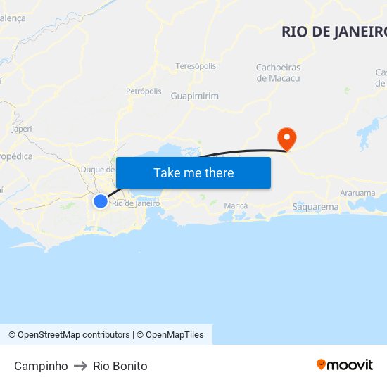 Campinho to Rio Bonito map