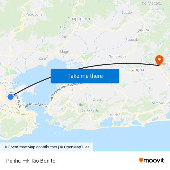 Penha to Rio Bonito map