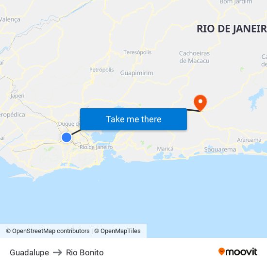 Guadalupe to Rio Bonito map