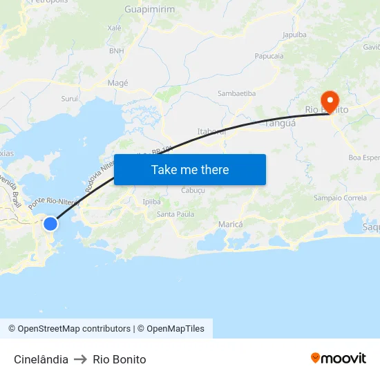Cinelândia to Rio Bonito map