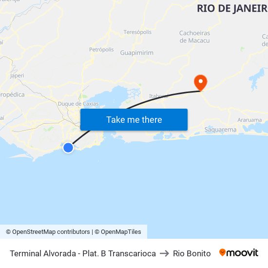 Terminal Alvorada - Plat. B Transcarioca to Rio Bonito map