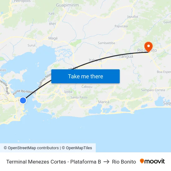 Terminal Menezes Cortes - Plataforma B to Rio Bonito map