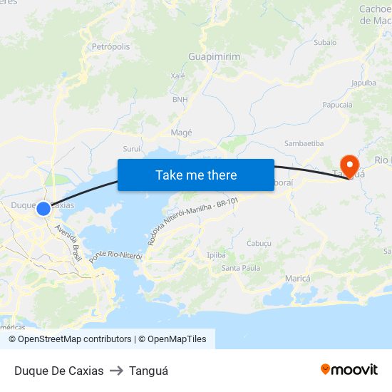 Duque De Caxias to Tanguá map