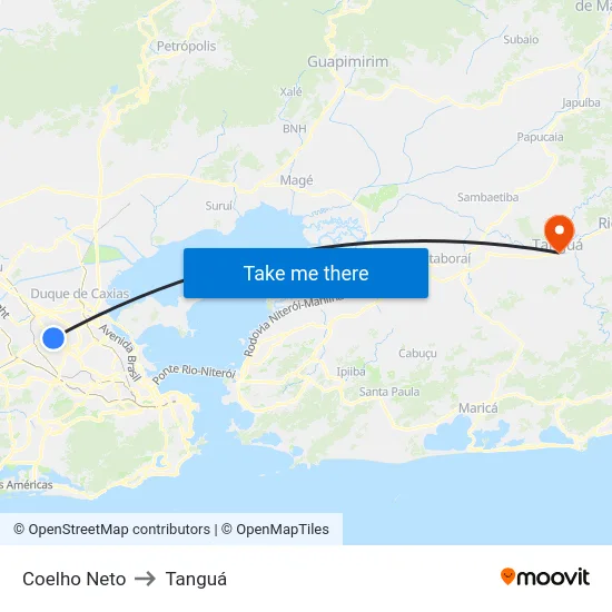 Coelho Neto to Tanguá map