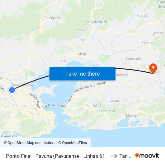 Ponto Final - Pavuna (Pavunense - Linhas 615, 687 E 688) to Tanguá map