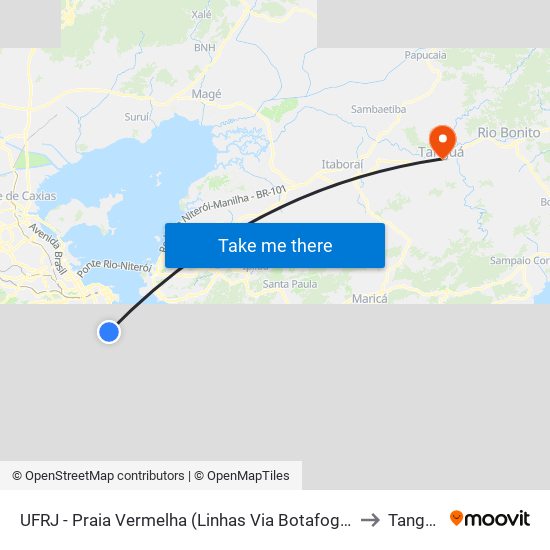 UFRJ - Praia Vermelha (Linhas Via Botafogo) to Tanguá map