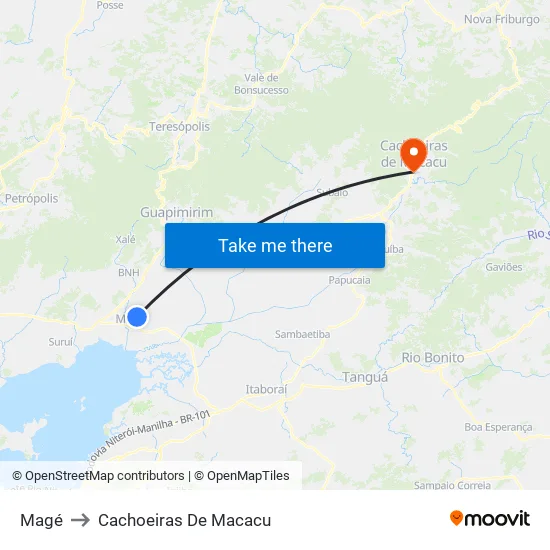 Magé to Cachoeiras De Macacu map