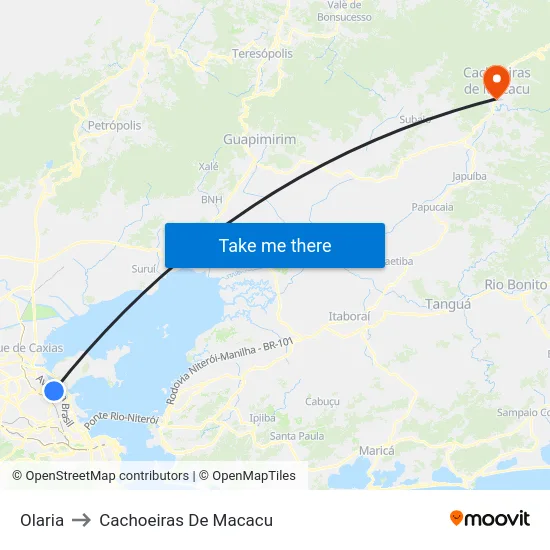 Olaria to Cachoeiras De Macacu map