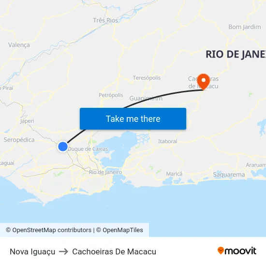Nova Iguaçu to Cachoeiras De Macacu map