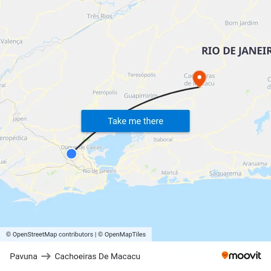 Pavuna to Cachoeiras De Macacu map