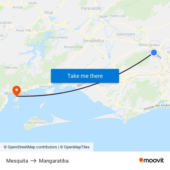 Mesquita to Mangaratiba map
