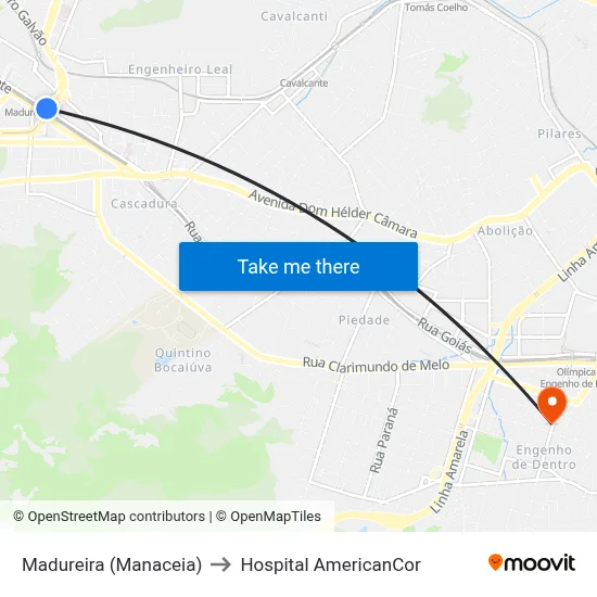 Madureira (Manaceia) to Hospital AmericanCor map