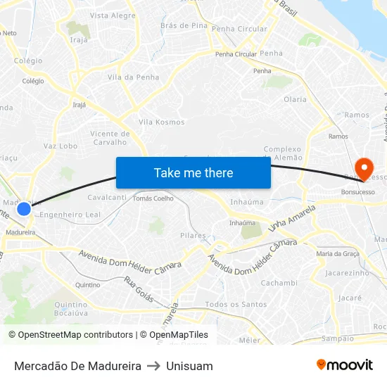 Mercadão De Madureira to Unisuam map