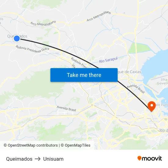 Queimados to Unisuam map